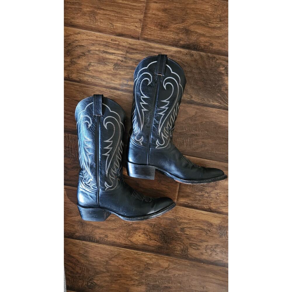 Tony Lama Black Leather Western Cowboy Boots